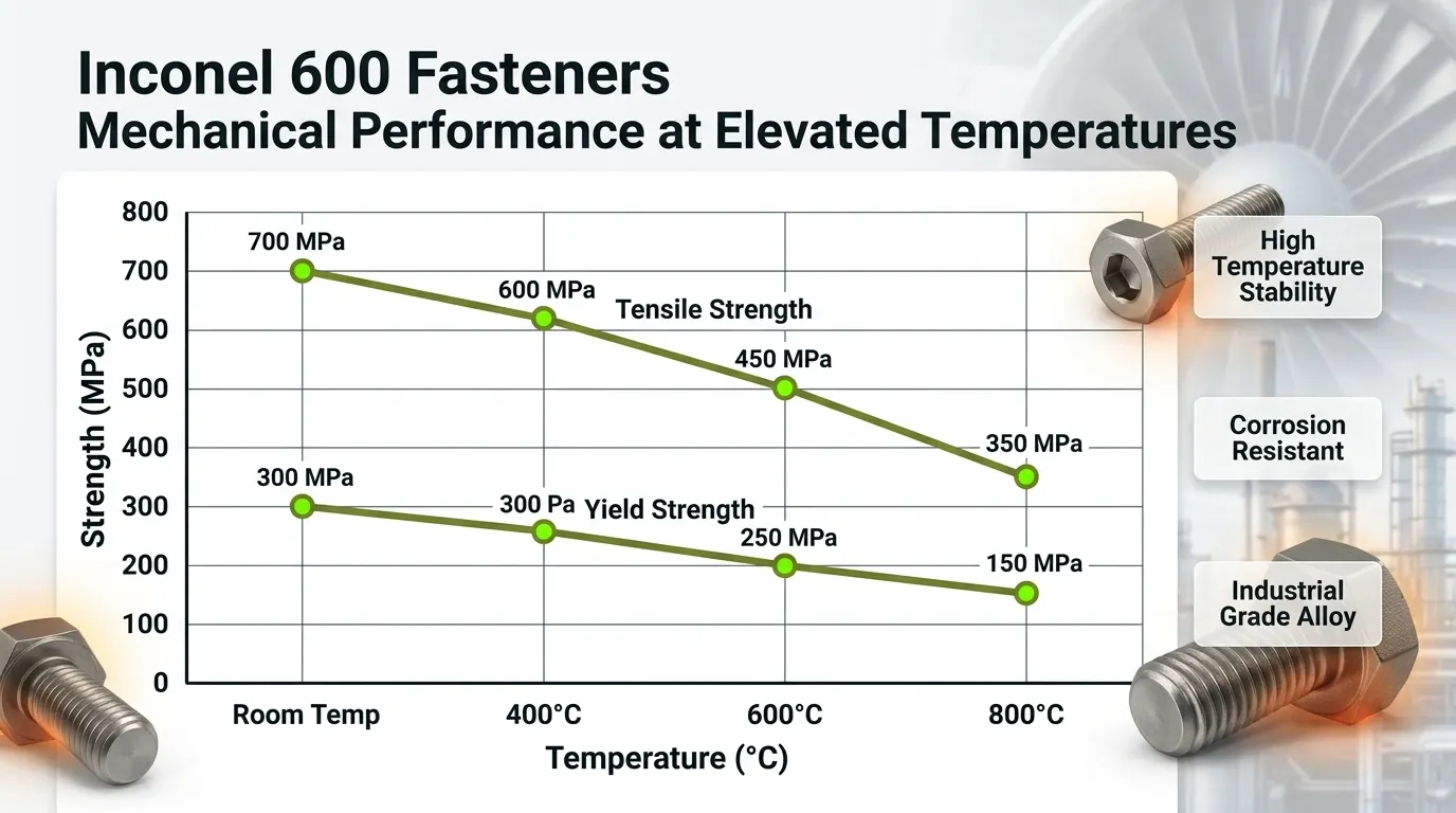 Graph showing Inconel 600 fasteners strength retention at elevated temperatures for industrial applications