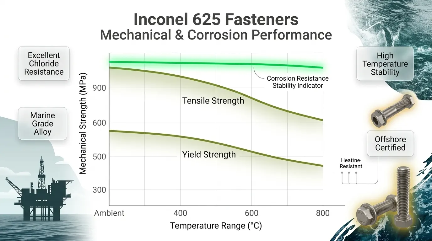 Graph showing Inconel 625 fasteners strength and corrosion resistance in high temperature offshore environments